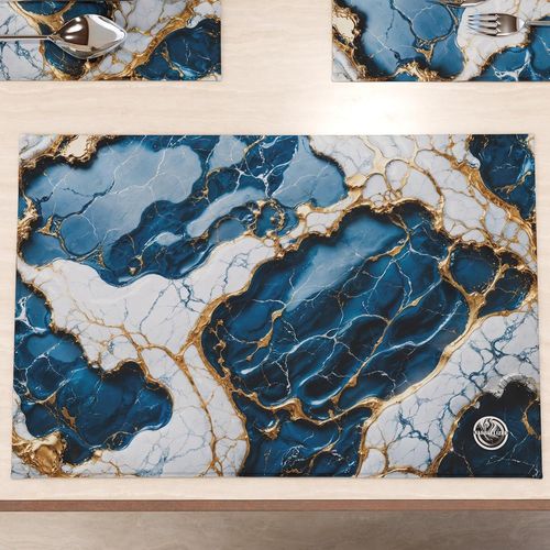 Eryi-Marblelized - Sets De Table Amricains Lavables En Tissu Effet Marbre Bleu, Lot De 2 (30 X 45 Cm) - lgant, Idal Pour Le Petit-Djeuner, Le Djeuner Et Le Dner, Ide Cadeau, 100% Fabriqu En