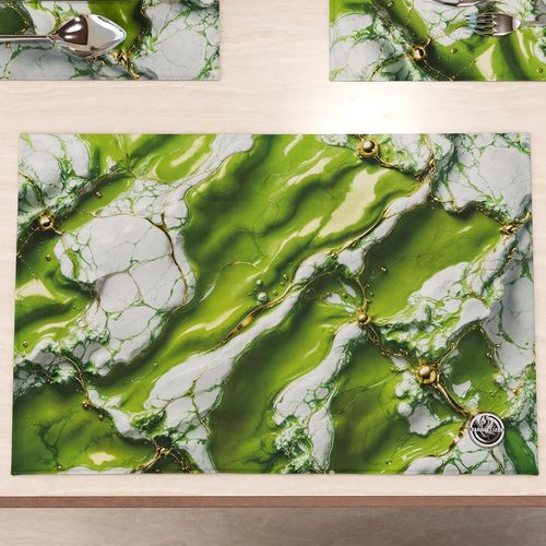 Eryi-Marblelized - Sets De Table Amricains Lavables En Tissu Effet Marbre Vert, Lot De 6 (30 X 45 Cm) - lgant, Idal Pour Le Petit-Djeuner, Le Djeuner Et Le Dner, Ide Cadeau, 100% Fabriqu En