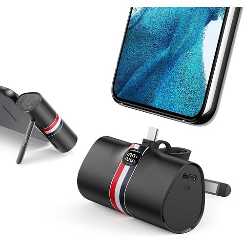 Eryi-Mini Batterie Externe Usb C, Power Bank Charge Rapide 20w Avec Support Pliable, Chargeur Portable Compatible Avec Iphone 15 Samsung Xiaomi Smartphone Android - Noir