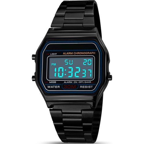 Eryi-Montre Bracelet Numrique Quartz, 30m Etanche Digital Cadran Lcd Montre Pour Homme Avec Bracelet En Rsine Multifonction Rtro-clairage Led Calendrier D'alarme Noir
