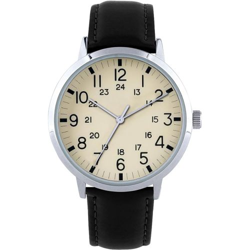 Eryi-Montre Pour Homme Avec Cadran Blanc Et Bracelet En Cuir Noir Classique - Montre Analogique  Quartz Tendance, Blanc., Classique