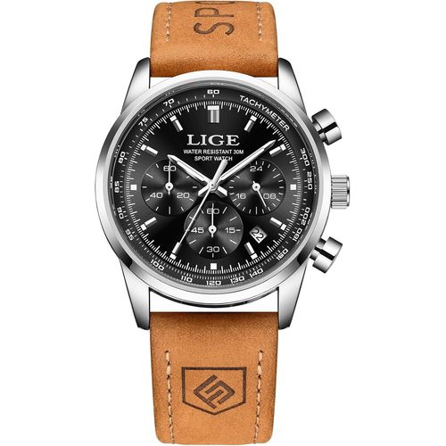 Eryi-Montre Pour Hommes Chronographe tanche  Quartz  Aiguille Montre Pour Hommes En Cuir Jaune-Brun Avec Affichage De La Date Lumineux Business Casual Retro Sport