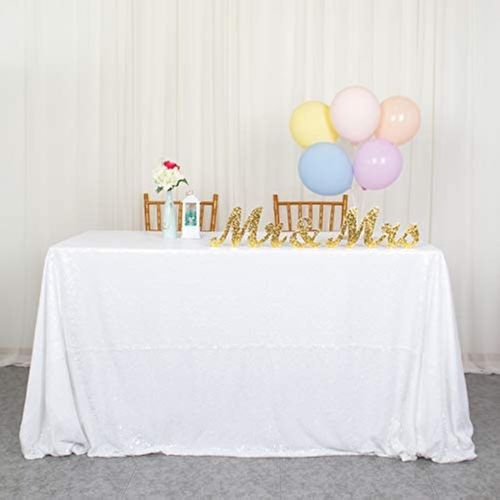 Eryi-Nappe  Paillettes Blanches 60x102 Pouces Nappes Rectangulaires Nappe Blanche 6 Pieds Table De Fte De Mariage En Plein Air Overlay Banquet En Lin Blanc Pour L`Anniversaire