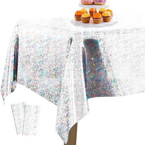 Eryi-Nappe En Aluminium Argent, 2 Pices Irise  Pois, 137 X 274 Cm/ 54 X 108 Pouces, Rectangulaire Lavable Pour Table De 6  8 Pieds, Pour Anniversaire, Mariage