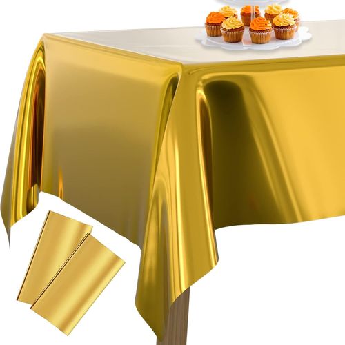 Eryi-Nappe En Feuille D'or, Lot De 2 Nappes Rectangulaires De 54 X 108 Pouces, Nappe En Aluminium Pour Table De 6  8 Pieds, Couverture De Table Mtallique, Nappe Impermable Pour Anniversaire