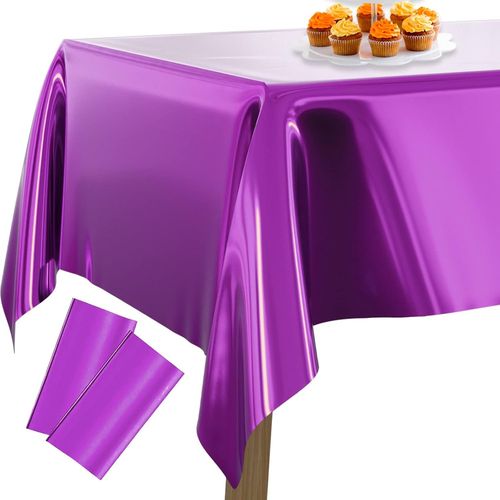Eryi-Nappe En Feuille Violette, Lot De 2 Nappes Rectangulaires De 54 X 108 Pouces, Nappe En Feuille D'aluminium Pour Table De 6  8 Pieds, Nappe Mtallique, Nappe Impermable Pour Anniversaire