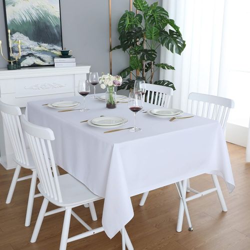 Eryi-Nappe Rectangulaire 140 X 240 Cm - Blanc Nappe En Mlange De Coton 250 G/M Adapte Pour Une Table De 6  10 Personnes - Nappe En Lin Idale Pour La Table De Nol