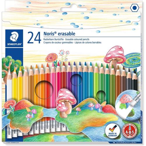 Eryi-Noris Erasable, Crayons De Couleur Gommables Avec Systme Anti-Casse, Mine Douce De 3 Mm, tui Carton Avec 24 Couleurs Vives Diffrentes, 144 50nc24