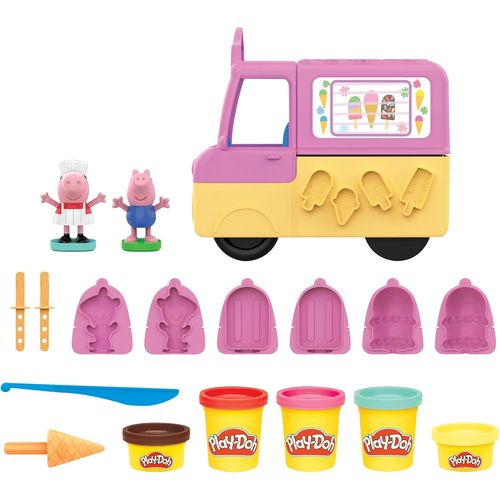 ERYI-Peppa Pig Et Le Camion De Glaces, Figurines Peppa Et George, Loisir Cratif Avec 5 Pots De Pte  Modeler, Jouet Cratif Pour Filles Et Garons Ds 3 Ans