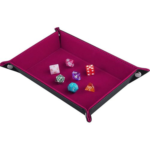 Eryi-Plateau Ds  Double Face, Rectangle Pliant En Cuir Pu Et Porte-Ds En Velours Rouge Rose Fonc Pour Donjons Et Dragons Dg Dice Ding Et Autres Jeux De Table