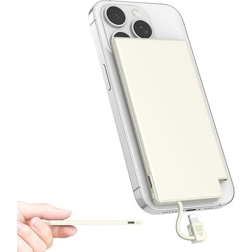 Eryi-Power Bank 5000mah Avec Cbles Intgrs Pour Iphone - Ultra Mince Et Super Lger Chargeur Portable Compatible Avec Iphone (Excluant Iphone 15 Series- Blanc