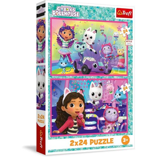 ERYI-- Puzzle 2 En 1 : Gabby'S Dollhouse, Les Jeux Avec Gabby - 2 X 24 Pices, Ensemble De Deux Puzzles Pour Les Enfants  Partir De 3 Ans