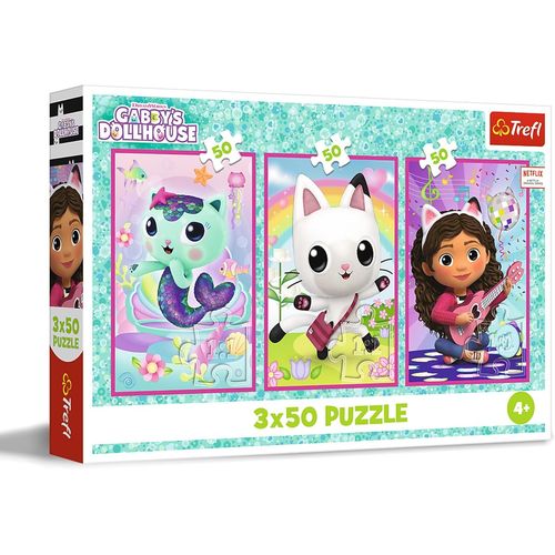 ERYI- Puzzle 3 En 1 : Gabby'S Dollhouse, Faites Connaissance De Gabby Et Des Chats - 3 X 50 Pices, Ensemble De Trois Puzzles Pour Les Enfants  Partir De 4 Ans