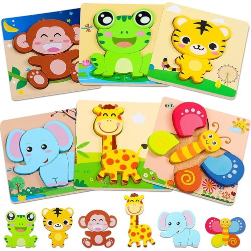 ERYI-Puzzle En Bois Enfant - 6Pcs Jouet Montessori Puzzles