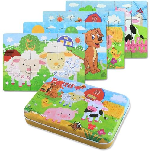 ERYI-Puzzle Enfant 2 3 4 Ans - 5 En 1 Progressif Educa Puzzles Avec Bote, Jouet ducatif Montessori Apprentissage Cognitif, Drle Jeux Cadeau Anniversaire Pour Fille Garon Bebe(Animaux De Ferme)
