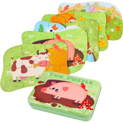 ERYI-Puzzle Enfant 2 3 4Ans, 5 Niveaux De Difficult Diffrents Jouet Puzzle En Bois Pour Enfants, Jouet Puzzle En Carton ducatif Parfait Pour Garons Filles De 2 Ans +Animal