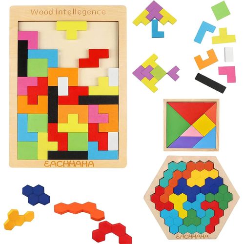 ERYI-Puzzle Enfant 3 Ans,Tangram Bois Puzzle 3 En 1,Casse-Tte En Bois, Amliorer La Pense Logique Et La Cognition Des Structures Gomtriques,Cadeau D'Anniversaire Pour Enfants