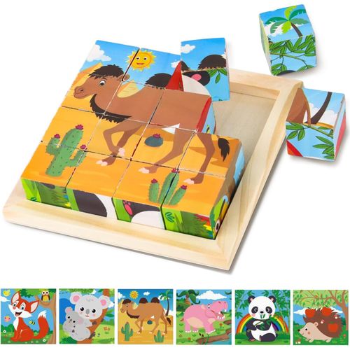 ERYI-Puzzles En Bois Enfant,Puzzle En Bois,Puzzles Cube Animaux,Puzzle De 9 Cubes En Bois,Jouet Montessori Pour 1 2 3 Ans,Cube D'Images En Bois Pour Enfants Tout-Petit Garons Filles 1 2 3 4 Ans