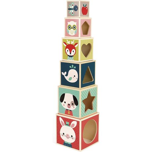 ERYI-- Pyramide 6 Cubes En Bois Baby Forest - Jouet D'Eveil Premier Age