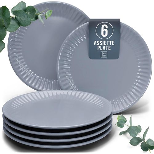 Eryi-Service De Vaisselle En Grs Pour 6 Personnes - Grandes Assiettes En Grs Hygge Design Scandinave - Assiettes  Dner, Grandes Assiettes - Service De Table Rainur En Bleu Gris