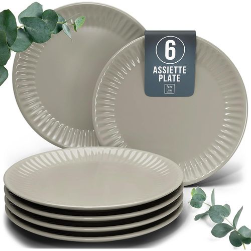 Eryi-Service De Vaisselle En Grs Pour 6 Personnes - Grandes Assiettes En Grs Hygge Design Scandinave - Assiettes  Dner, Grandes Assiettes - Service De Table Rainur En Brun Clair
