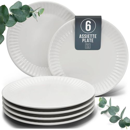 Eryi-Service De Vaisselle En Grs Pour 6 Personnes - Grandes Assiettes En Grs Hygge Design Scandinave - Assiettes  Dner, Grandes Assiettes - Service De Table Rainur En Gris Clair