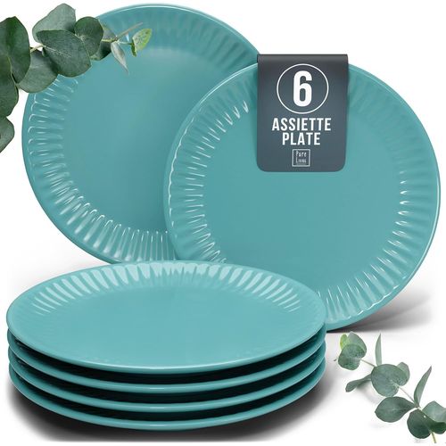 Eryi-Service De Vaisselle En Grs Pour 6 Personnes - Grandes Assiettes En Grs Hygge Design Scandinave - Assiettes  Dner, Grandes Assiettes - Service De Table Rainur En Vert