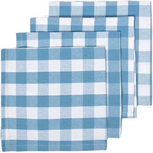 Eryi-Serviettes De Table  Grands Carreaux Vichy, Lot De 4, Linge De Table En Coton Uni, Bleu
