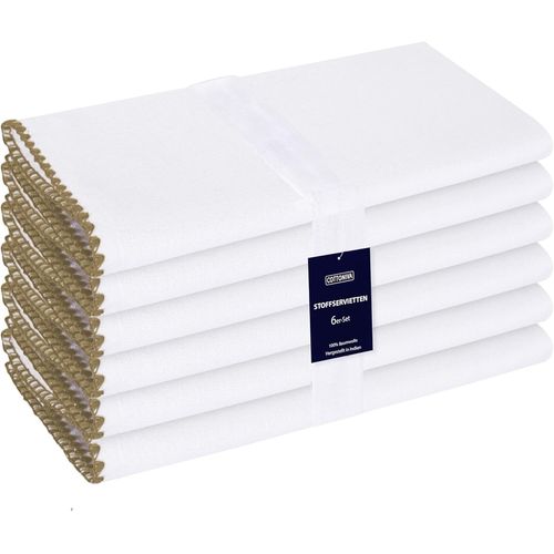 Eryi-Serviettes De Table En Tissu 50 X 50 Cm Lot De 6-100% Coton Serviettes De Table Tissu Doux Et Confortable - Serviettes Rutilisables Lavable En Machine - Beige Blanc