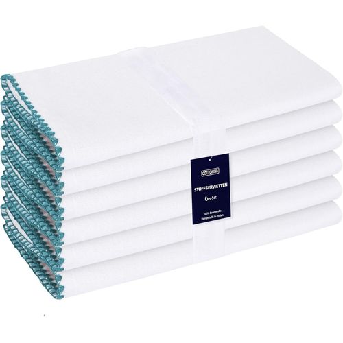 Eryi-Serviettes De Table En Tissu 50 X 50 Cm Lot De 6-100% Coton Serviettes De Table Tissu Doux Et Confortable - Serviettes Rutilisables Lavable En Machine - Bleu Sarcelle Blanc