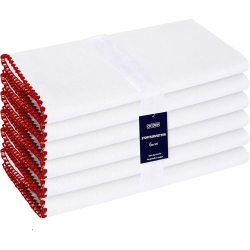 Eryi-Serviettes De Table En Tissu 50 X 50 Cm Lot De 6-100% Coton Serviettes De Table Tissu Doux Et Confortable - Serviettes Rutilisables Lavable En Machine - Rouge Blanc
