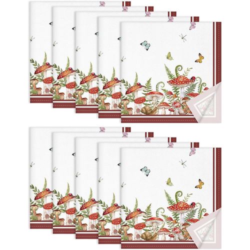 Eryi-Serviettes De Table Lot De 10, Serviettes En Tissu 100% Coton Champignon Rouge Doux Et Confortable Rutilisables Serviettes Pour Le Dner En Famille Mariage Cuisine Printemps t(45cm45cm)