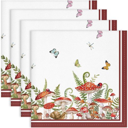 Eryi-Serviettes De Table Lot De 4, Serviettes En Tissu 100% Coton Champignon Rouge Doux Et Confortable Rutilisables Serviettes Pour Le Dner En Famille Mariage Cuisine Printemps t(45cm45cm)