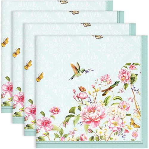 Eryi-Serviettes De Table Lot De 4, Serviettes En Tissu 100% Coton Fleurs Bleue Doux Et Confortable Rutilisables Serviettes Pour Le Dner En Famille Mariage Cuisine Printemps t(45cm45cm)