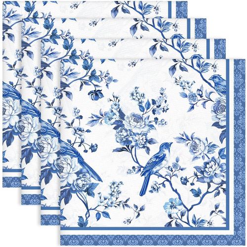 Eryi-Serviettes De Table Lot De 4, Serviettes Oiseau Bleu En Tissu 100% Coton Doux Et Confortable Rutilisables Serviettes Pour Le Dner En Famille Mariage Cocktail Cuisine(45 Cm X 45 Cm)