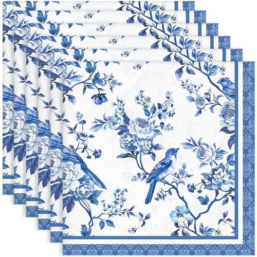 Eryi-Serviettes De Table Lot De 6, Serviettes Oiseau Bleu En Tissu 100% Coton Doux Et Confortable Rutilisables Serviettes Pour Le Dner En Famille Mariage Cocktail Cuisine(45 Cm X 45 Cm)