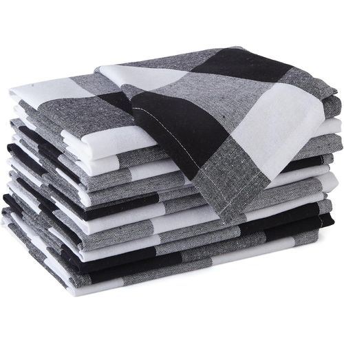 Eryi-Serviettes En Coton Lot De 12 | Carreaux Noirs Buffalo | Taille 43x43 Cm | Serviettes De Table | Lavables En Machine Et Rutilisables