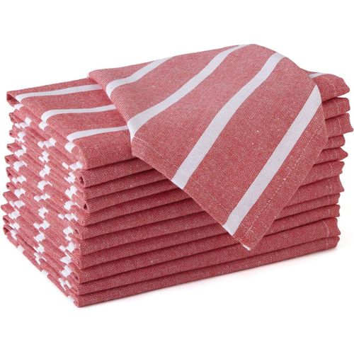 Eryi-Serviettes En Coton Lot De 12 | Rayons Rouges | Taille 43x43 Cm | Serviettes De Table | Lavables En Machine Et Rutilisables