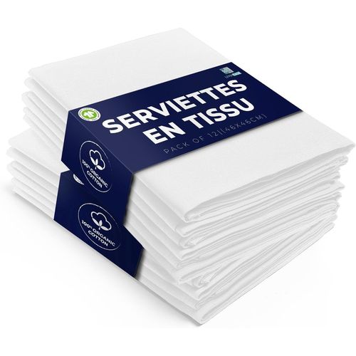 Eryi-Serviettes En Tissu En Coton - Lot De 12 Serviettes De Table Blanc - 100% Coton 46 X 46 Cm Serviettes En Tissu Surdimensionnes Rutilisables Idales Pour Le Dner De Nol (Blanc)