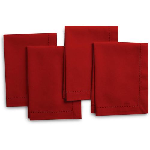 Eryi-Serviettes En Tissu Lot De 4 | Pur Coton Avec Ourlet Jour chelle | Rouge Fonc | Taille Carre 43x43 Cm | Serviettes De Table - Lavables En Machine Et Rutilisables