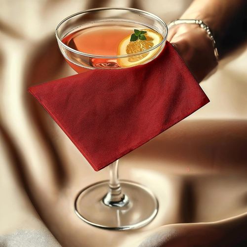 Eryi-Set De 12 Serviettes De Table En Tissu Cocktail | Serviette De Table En Coton Pur | 23x23 Cm | Rouge Fonc | Lavable En Machine