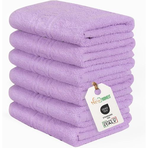 Eryi-Set De 6 Serviettes Visage Et Invit En Coton 40 X 60 En 100% Coton Fil  Anneau \U2013 Set De Serviettes De Bain Extra Douces Et Absorbantes. Fabriqu En Italie \U2013 Violet