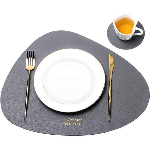 Eryi-Set De Table 43 * 34 Cm, Sets De Table Et Sous-Verres En Cuir Pu Ensemble De 2, Set De Table Antidrapant Rsistant Tapis De Table Colors Lavables Impermables (Gris)