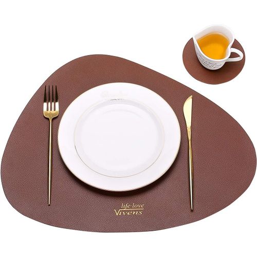 Eryi-Set De Table 43 * 34 Cm, Sets De Table Et Sous-Verres En Cuir Pu Ensemble De 2, Set De Table Antidrapant Rsistant Tapis De Table Colors Lavables Impermables (Marron)
