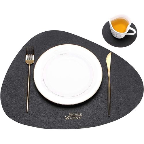 Eryi-Set De Table 43 * 34 Cm, Sets De Table Et Sous-Verres En Cuir Pu Ensemble De 2, Set De Table Antidrapant Rsistant Tapis De Table Colors Lavables Impermables (Noir)