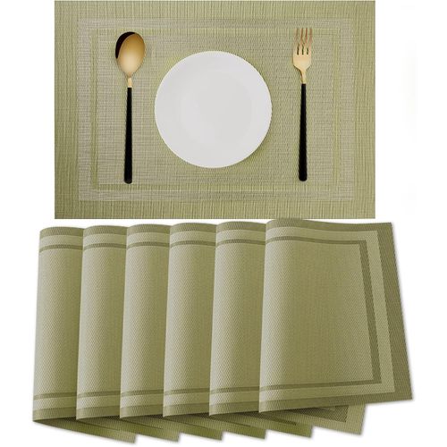 Eryi-Set De Table 6 Set 30x45cm Lavable Chemin De Table Set De Table Dessous De Table Chemin De Table Set De Table Pvc Pad De Repas Rsistant Chaleur Durable Ensemble De Double Motif Design, Vert