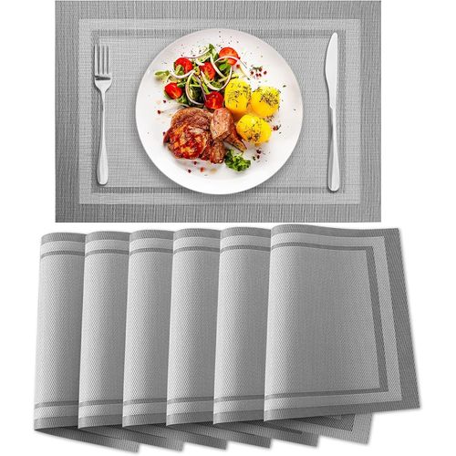 Eryi-Set De Table 6 Set 30x45cm Pvc Lavables Antidrapant Rsistant  L'usure  La Chaleur Facile  Nettoyer Et Stocker Lavables Pvc Napperons Set Table Lavable Pad  La Chaleur Ensemble, Gris
