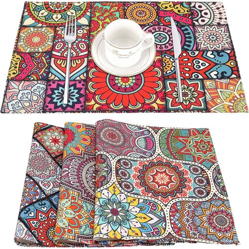 Eryi-Set De Table Boho Mandala Set De Table Dcoratif Lin Set De Table Rsistant  L'eau Ethnique Style Bohme Fleur Cachemire Sets De Table Lavables Pour Cuisine Salle  Manger Lot De 4 45 X 32 Cm