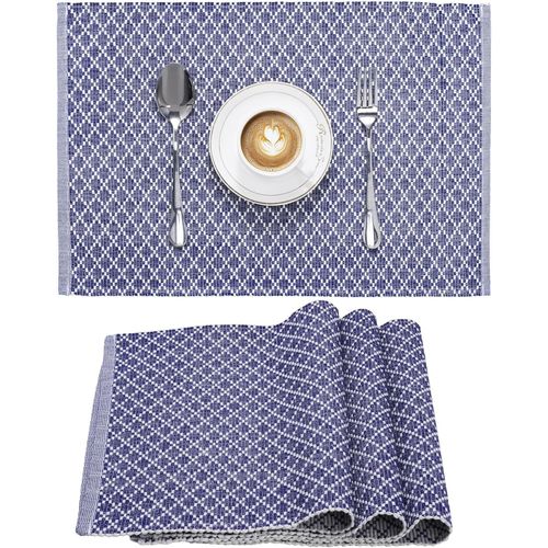 Eryi-Set De Table Lavable Original - Lot 4 Sets De Table Tissu Coton Naturel Rigide 48 X 33 Cm Lavable En Machine - Napperon Rectangulaire Exterieur Interieur Pour Mariage Noel