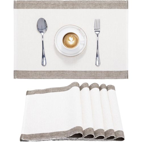 Eryi-Set De Table Lavable Original - Lot 6 Sets De Table Tissu Coton Naturel Rigide 48 X 33 Cm Lavable En Machine - Napperon Rectangulaire Exterieur Interieur Pour Mariage Noel